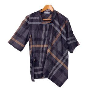 Per Se Black Plaid Pullover Poncho Cape XS/S